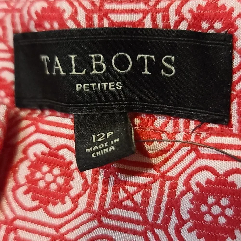 Talbots Coral Pink White Patterned Cropped Pants NWT 12P